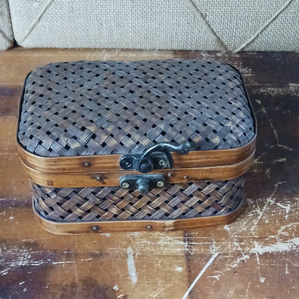 Small Brass Bamboo Storage Box with Horn Lock